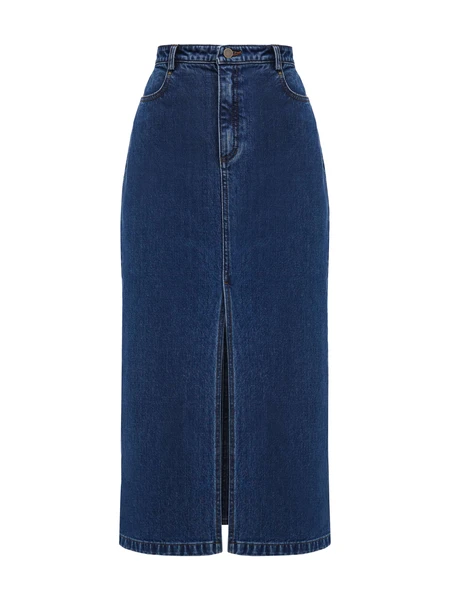 Синя  джинсова спідниця  з розрізом