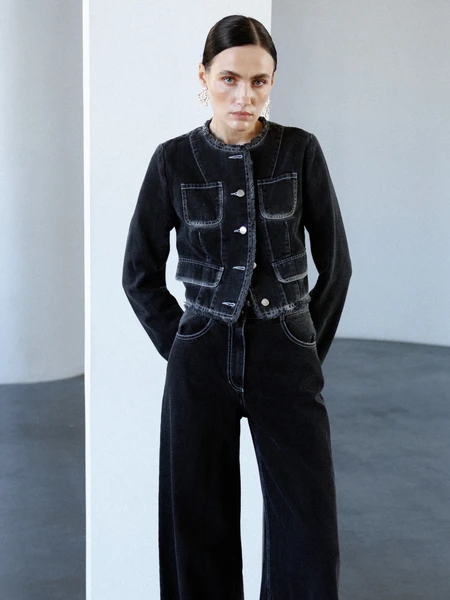 Black denim jacket in Chanel style