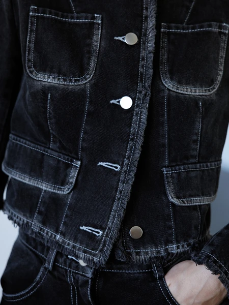 Black denim jacket in Chanel style