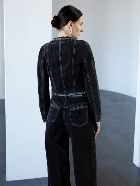 Black denim jacket in Chanel style