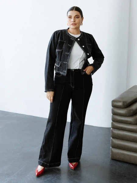 Black denim jacket in Chanel style